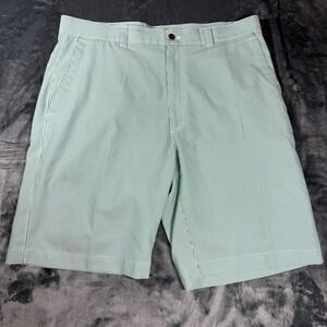 Callaway Mens Golf Shorts Size 36 Green White Striped Seersucker